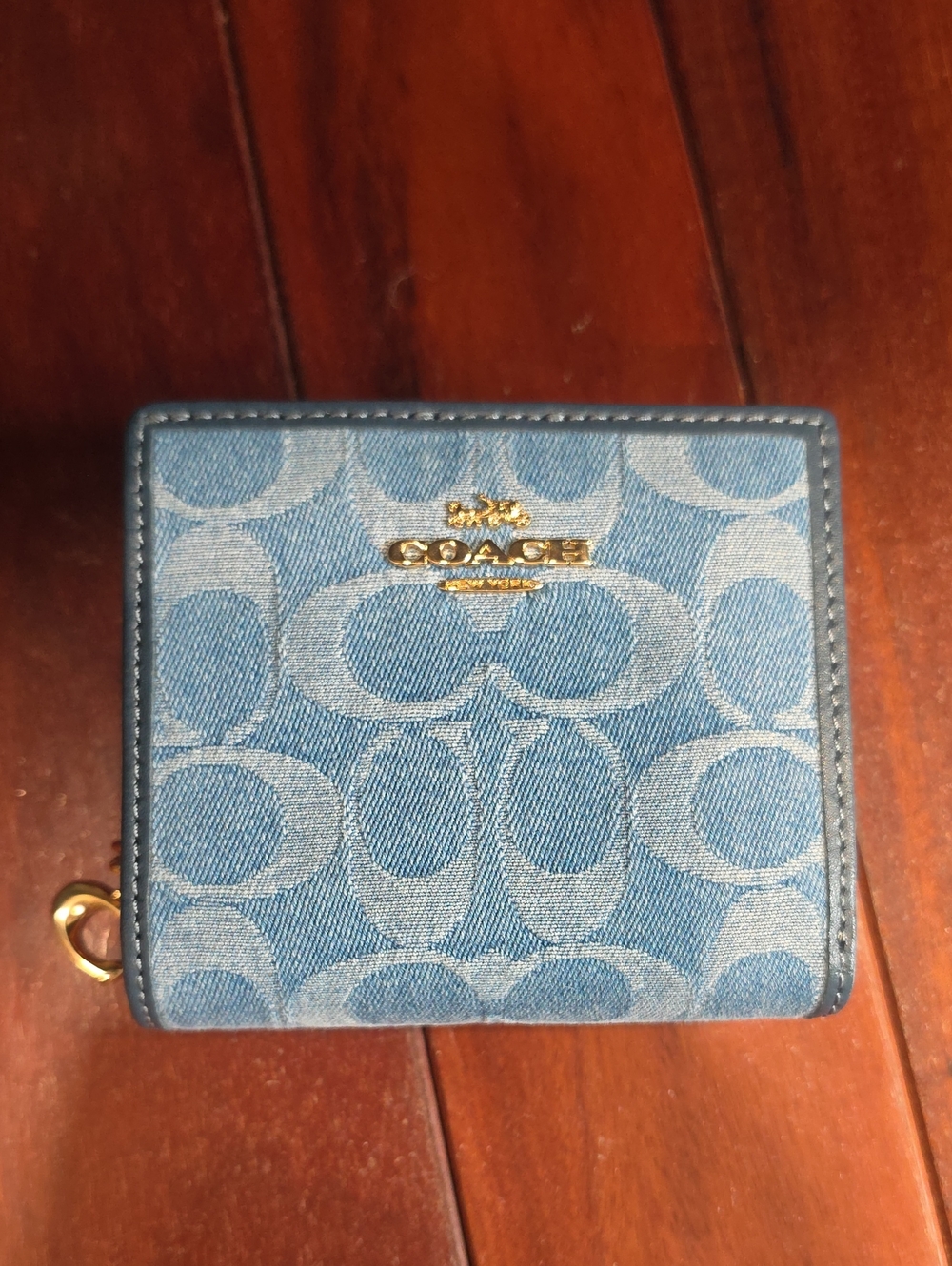 Coach Denim Blue Signature Mini Wallet with Gold Logo